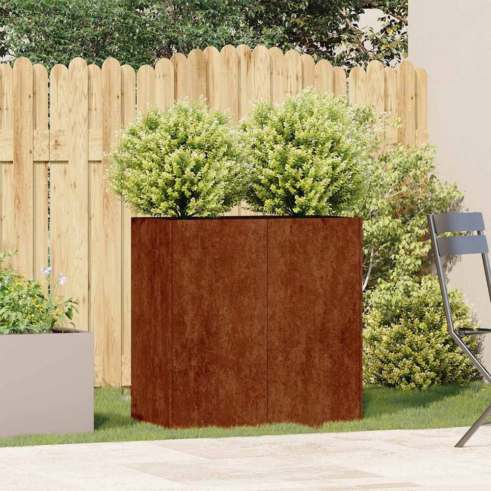 Grande jardinière acier corten effet rouillé jardin 80x40x80 cm