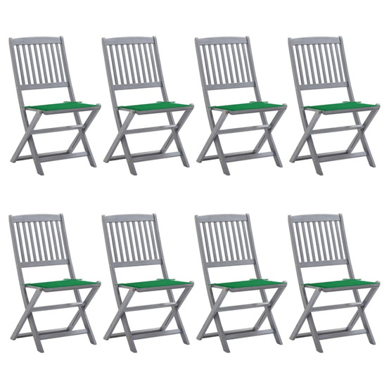 Chaises pliables d'extérieur lot de 8 et coussins bois d'acacia