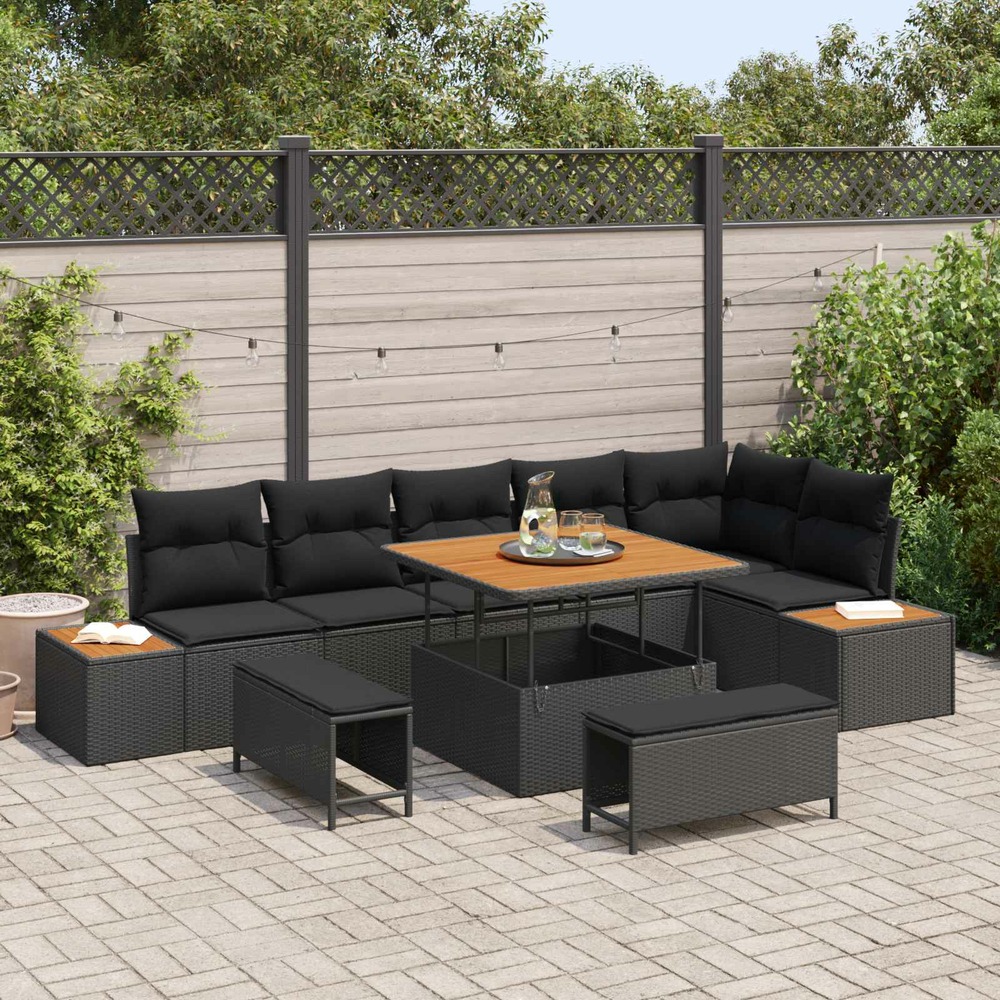 Ensemble de canapé de jardin 9 pcs noir polyrotin