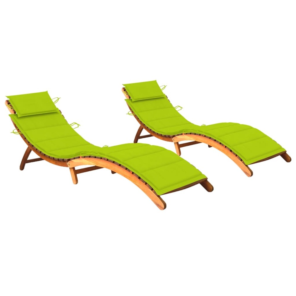 Lot de 2 transats chaise longue bain de soleil lit de jardin terrasse meuble d'extérieur avec coussins bois d'acacia solide 0