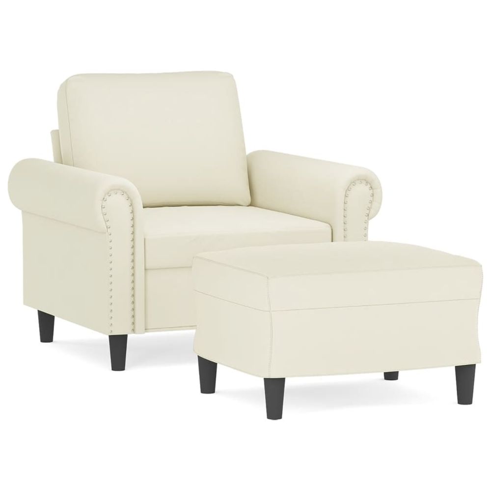 Fauteuil avec repose-pied crème 60 cm velours