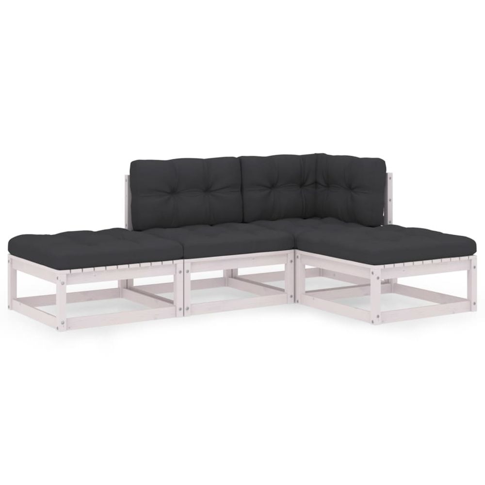 Salon de jardin 4 pcs avec coussins bois de pin massif