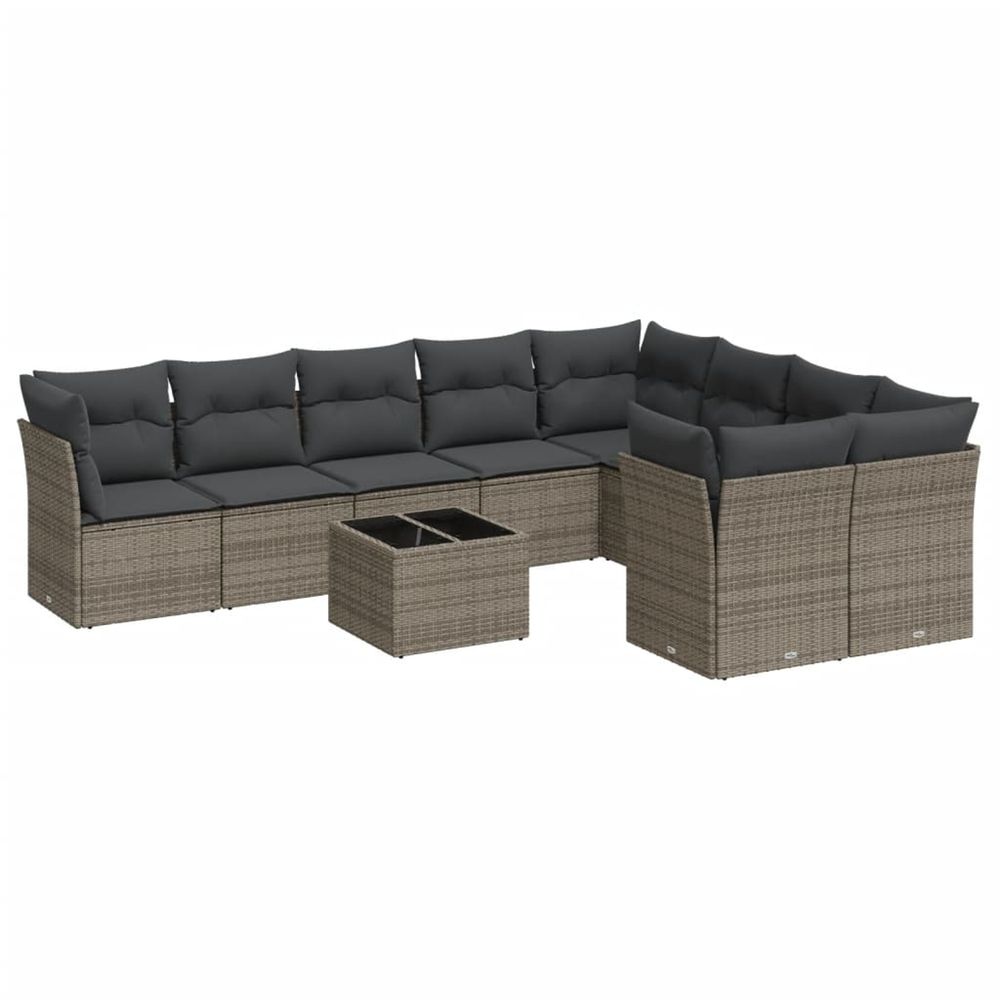 Salon de jardin avec coussins 10 pcs gris résine tressée