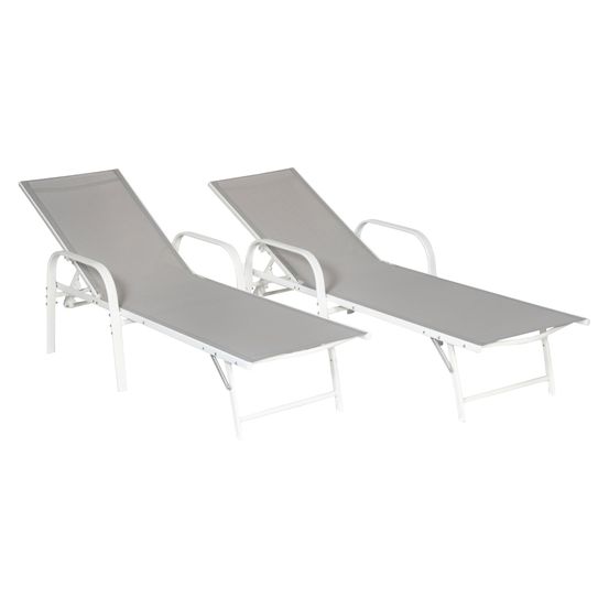 Lot de 2 bains de soleil sardinia en textilène gris - structure blanche