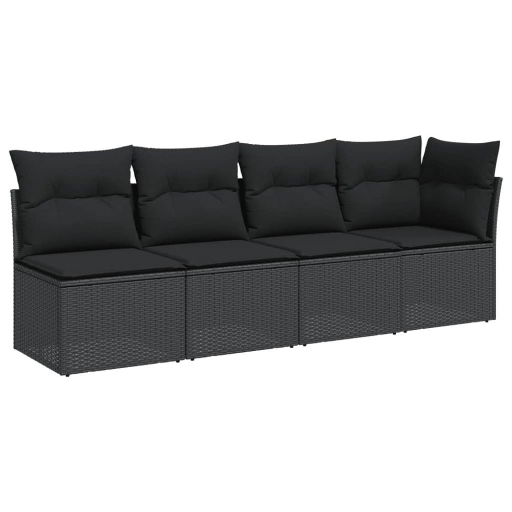 Canapé de jardin avec coussins 4 places en polyrotin noir
