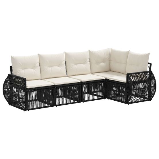Ensemble de canapé de jardin 5 pc noir et blanc crème polyrotin