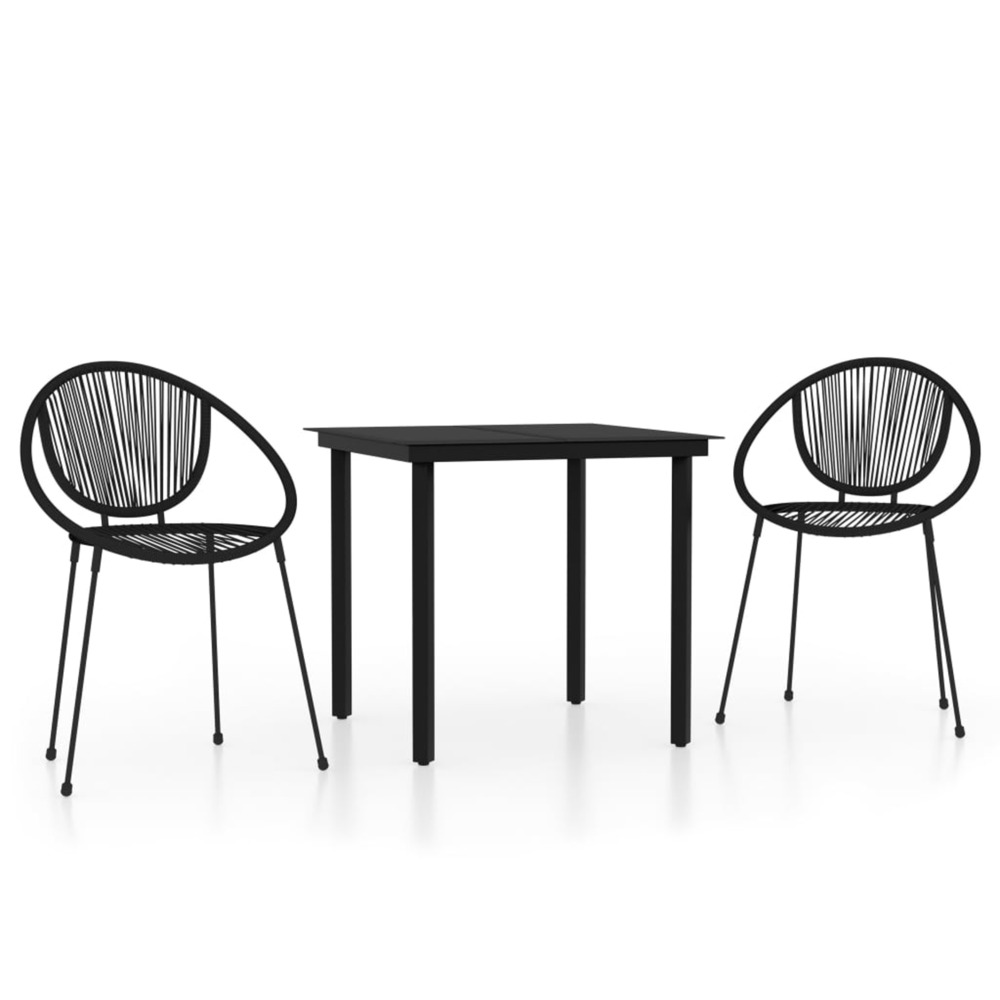 Ensemble à manger de jardin 3 pcs noir