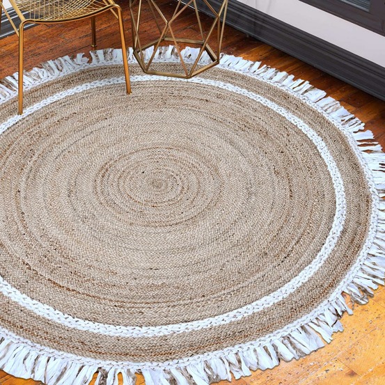 Tapis rond 200x200 rond jt satch blanc , tapis jute artisanal
