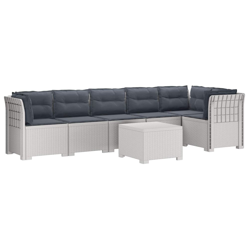 Canapé de jardin 6 places avec coussins aspect rattan pp blanc
