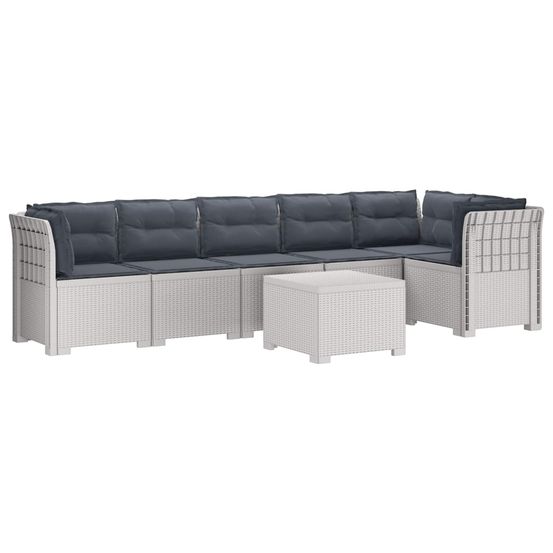 Canapé de jardin 6 places avec coussins aspect rattan pp blanc