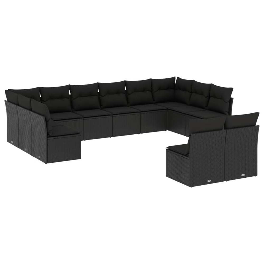 Salon de jardin 12 pcs avec coussins noir résine tressée