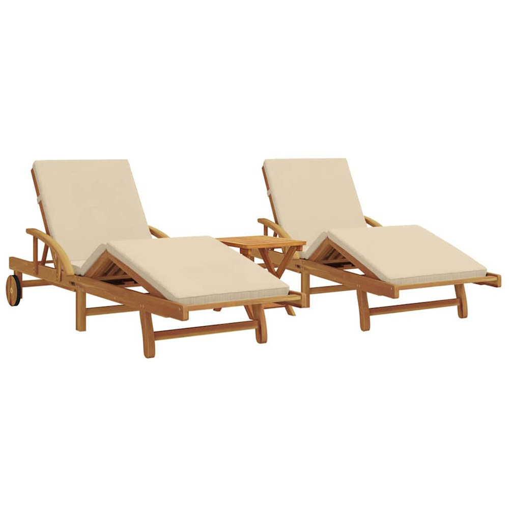 Transat 3 pcs beige bois d'acacia massif