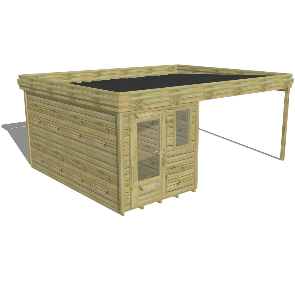 Abri de jardin bois pin traité autoclave 27mm - 5,64x4,34m / 24m2 - bac acier - plancher bois