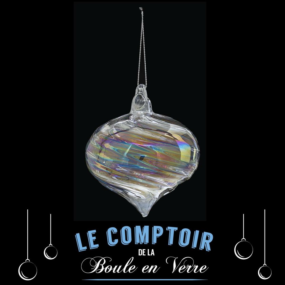 Boule forme goutte irisée 8cm verre