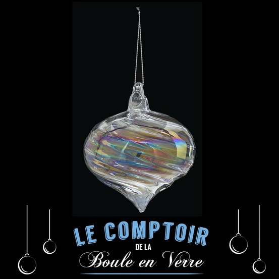 Boule forme goutte irisée 8cm verre