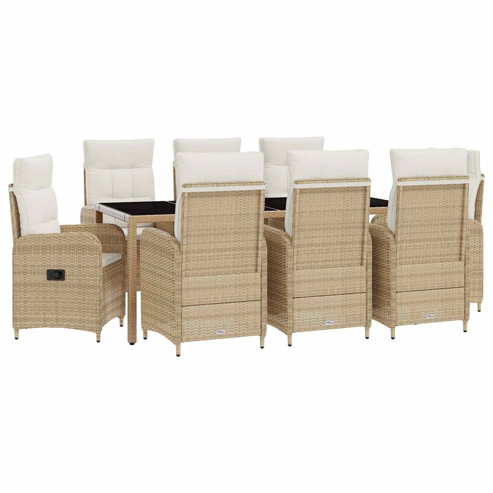 Ensemble de repas extérieur 9 pc beige et blanc crème polyrotin