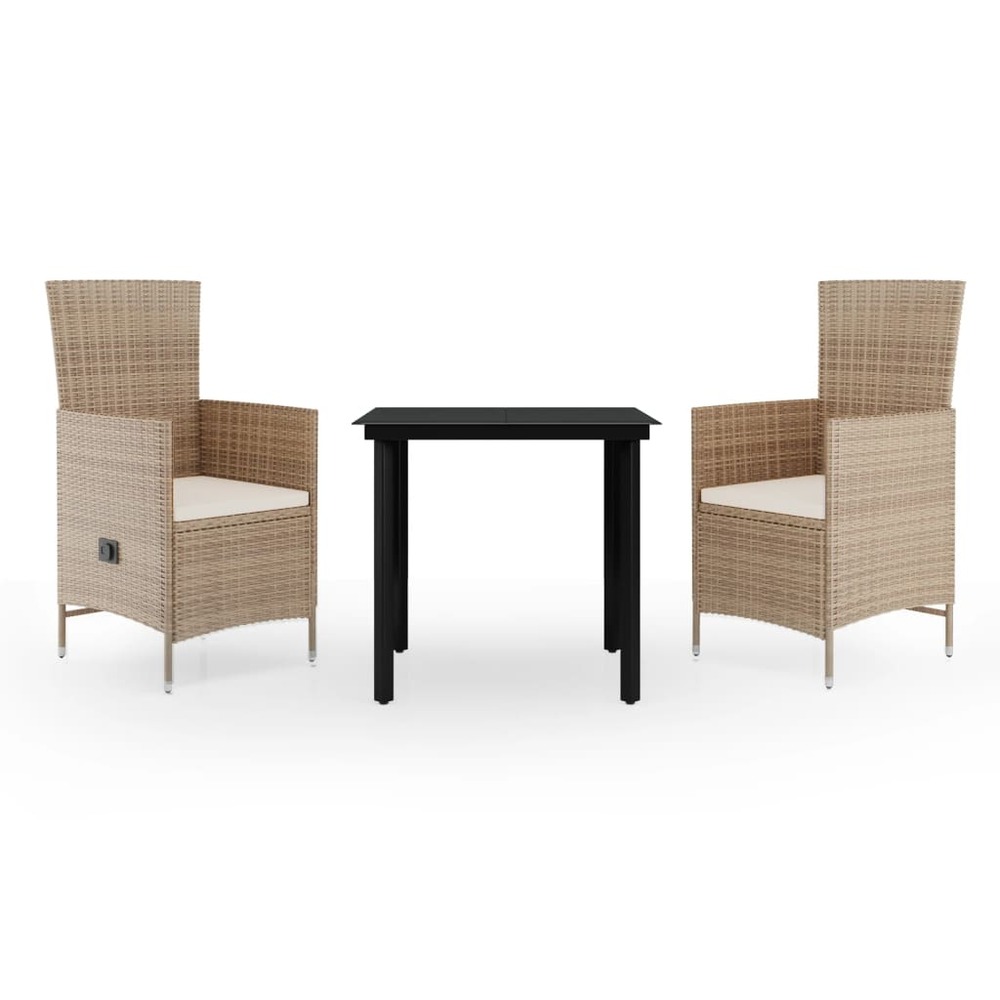 Ensemble à manger de jardin avec coussins 3 pcs beige