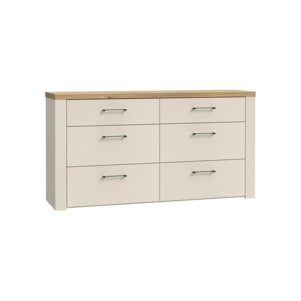 Commode - nelleke - 6 tiroirs - sable / bois - l156,3 x p41,3 x h83,1 cm