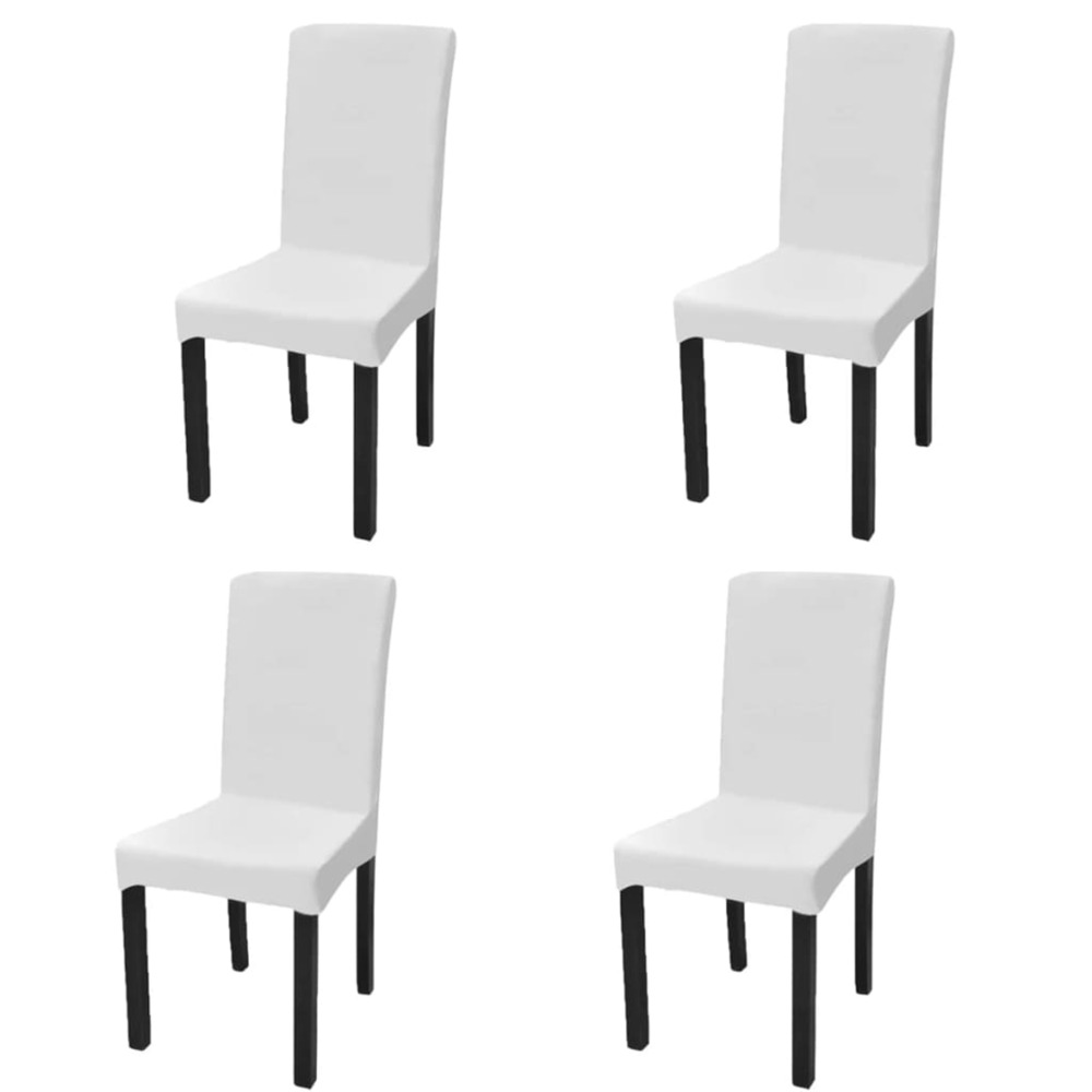 Housse de chaise droite extensible 4 pcs blanc