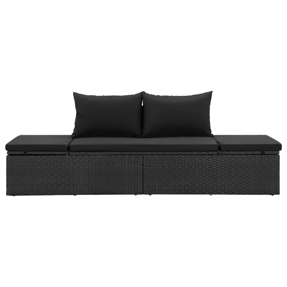Transat chaise longue bain de soleil lit de jardin terrasse meuble d'extérieur avec coussins résine tressée noir