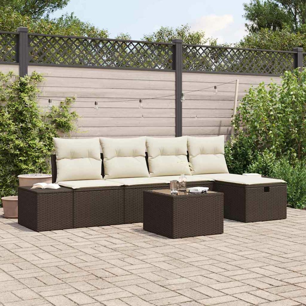 Ensemble de canapé de jardin 6 pcs marron polyrotin
