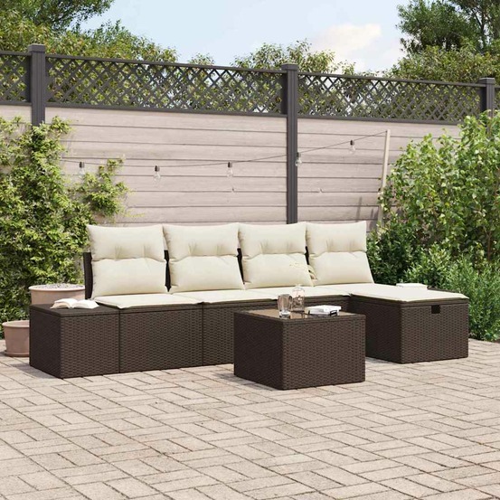 Ensemble de canapé de jardin 6 pcs marron polyrotin