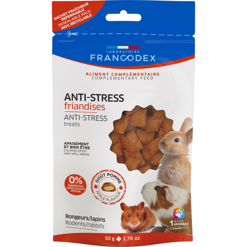 Friandises anti-stress gout pomme 50 g pour rongeurs et lapins