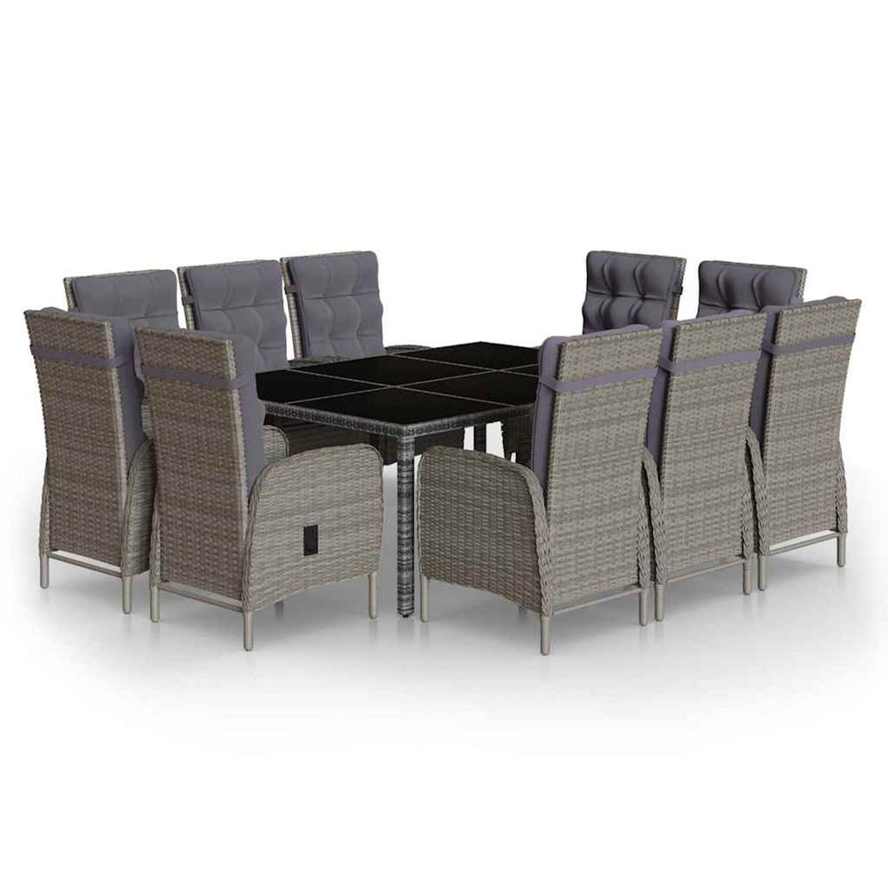 Ensemble à manger de jardin 11 pcs résine tressée gris