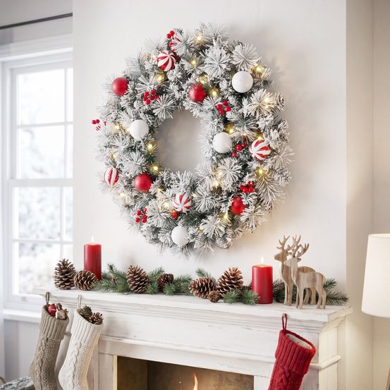 Couronne de noël lumineuse en pvc et acier vert 60 cm