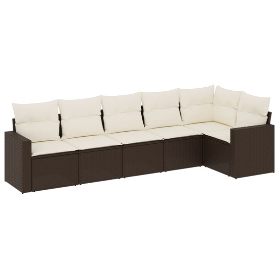 Salon de jardin avec coussins 6 pcs marron résine tressée