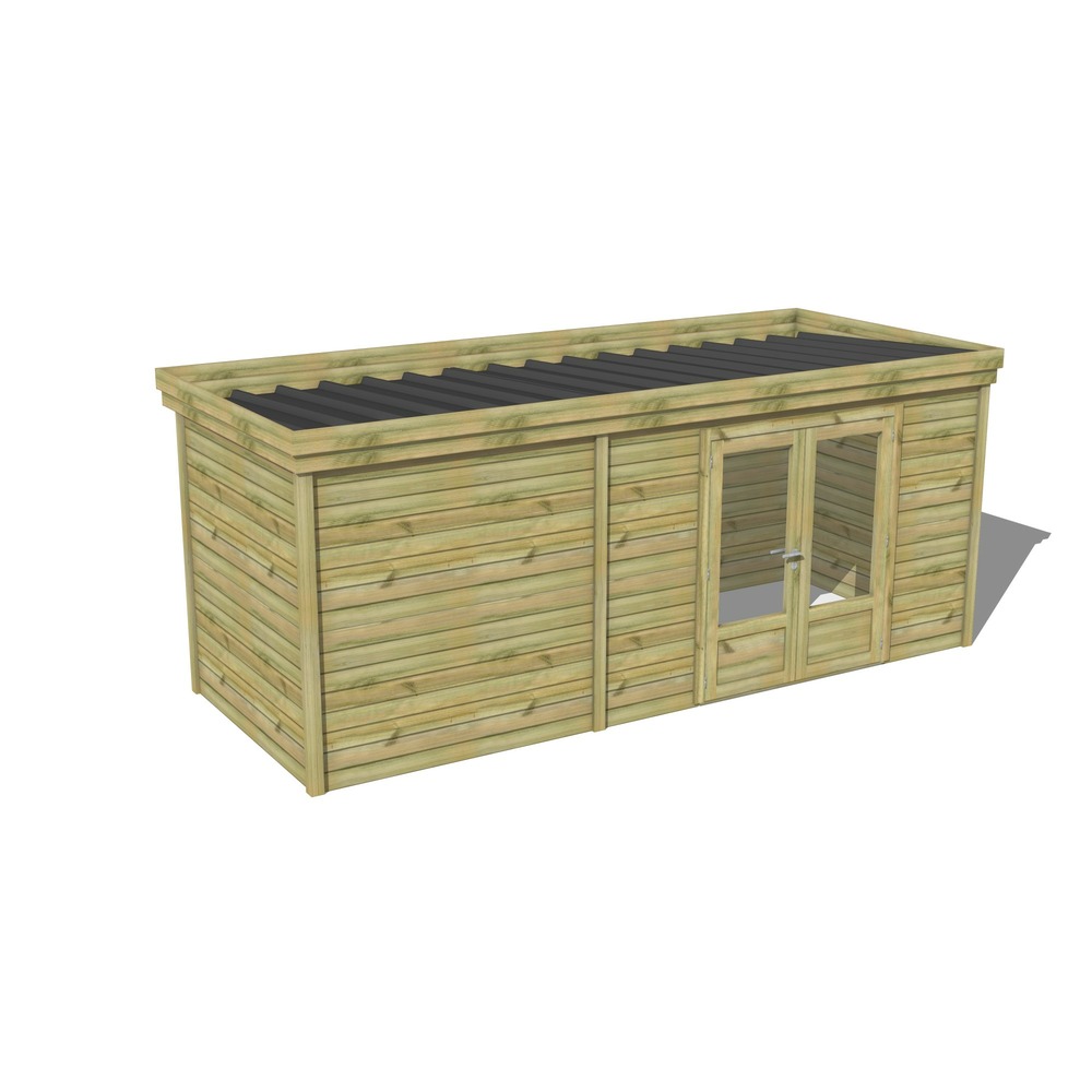 Abri de jardin bois pin traité autoclave 27mm - 5,99x2,14m / 13m2 - bac acier - abri français