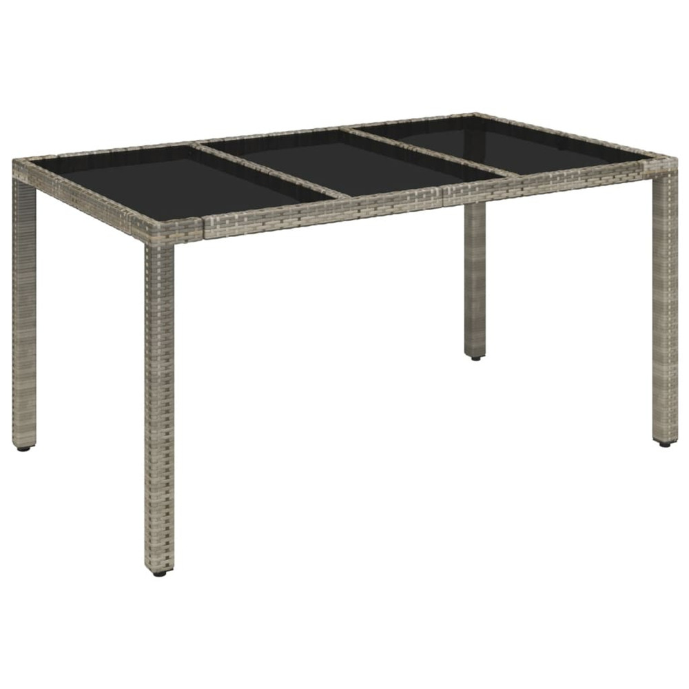 Table de jardin dessus en verre gris 150x90x75cm résine tressée