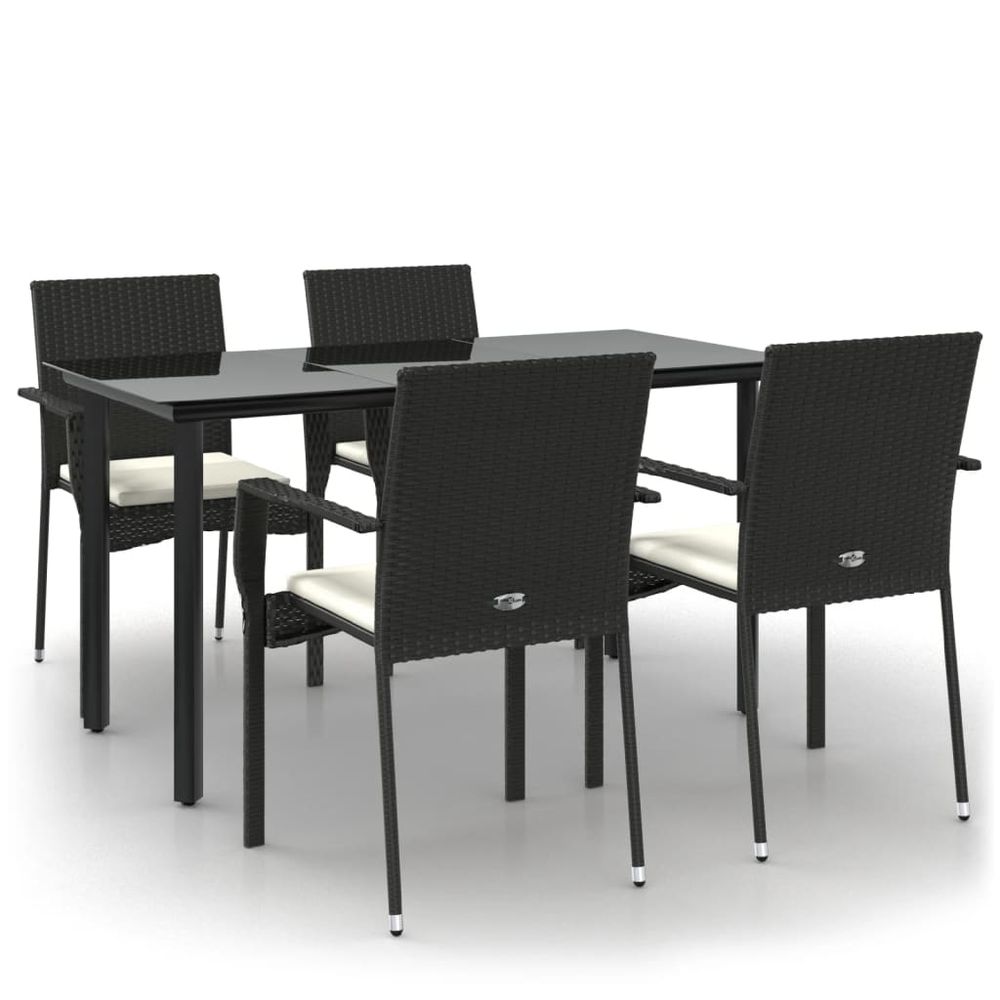 Ensemble à manger de jardin coussins 5pcs noir résine tressée