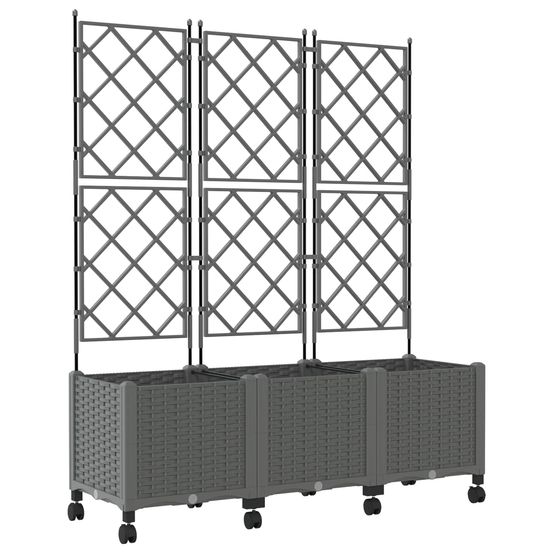 Bac de jardin avec treillis et roues 3 pc gris clair pp