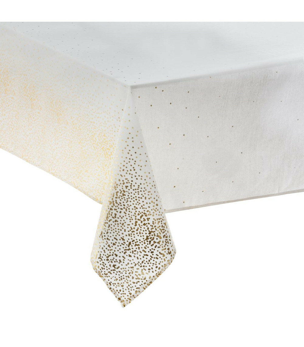 Nappe en coton et polyester blanc imprimé léopard doré 140 x 240 cm