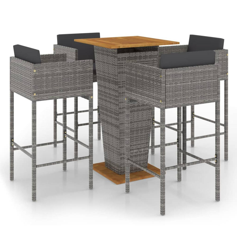 Ensemble de bar de jardin 5 pcs et coussins résine tressée gris