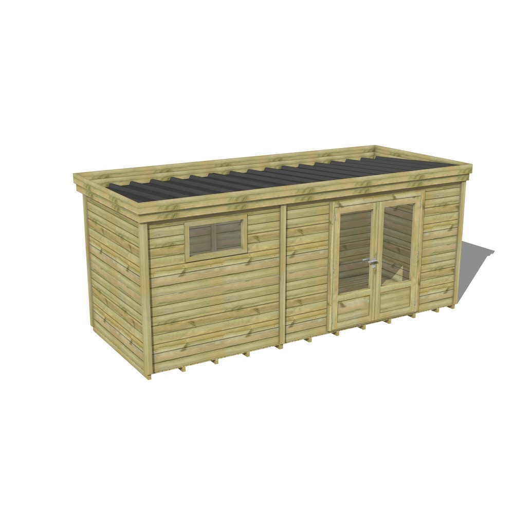 Abri de jardin bois pin traité autoclave 27mm - 5,99x2,14m / 13m2 - bac acier - plancher bois