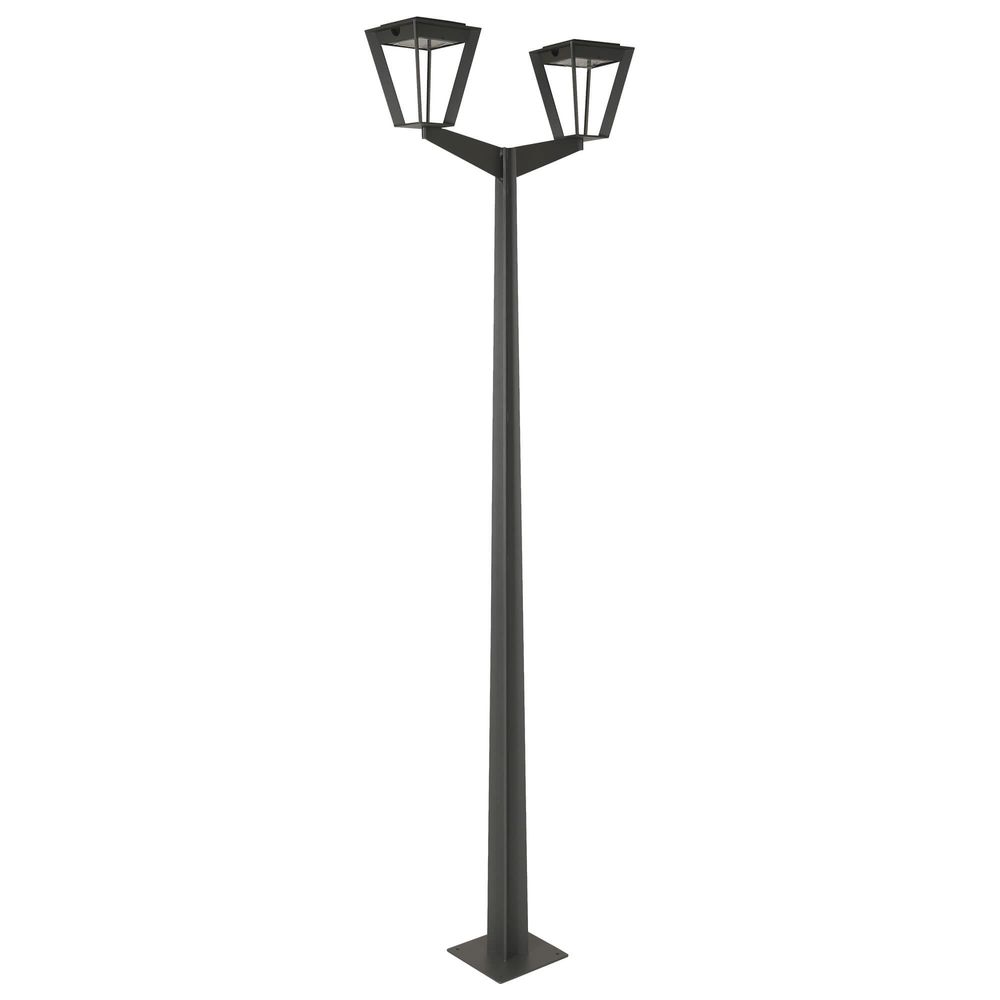 Lampadaire solaire extérieur double métro en aluminium gris h.220 cm