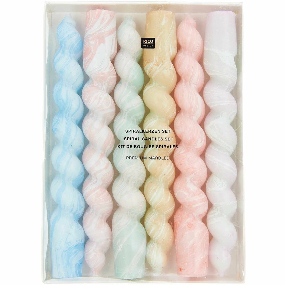 6 bougies spirales marbrées 18,5 cm