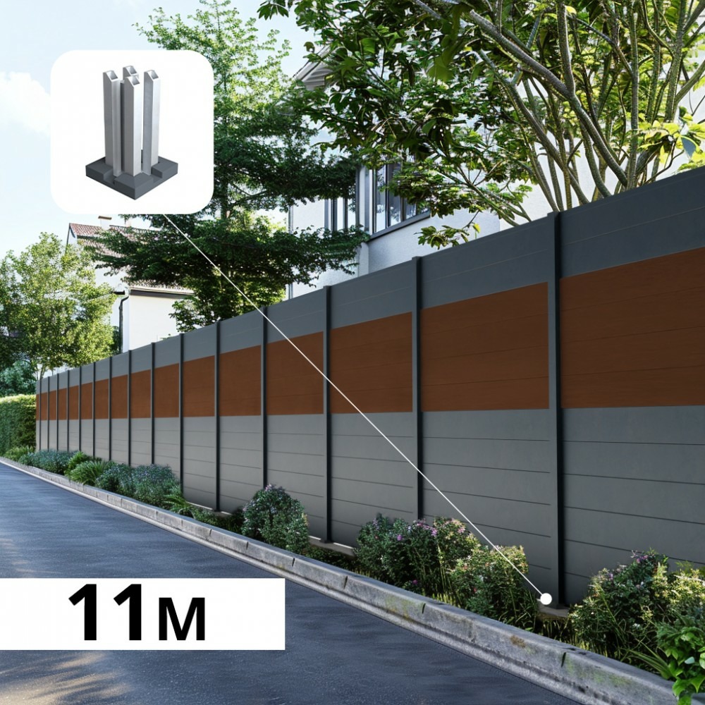 Kit clôture aluminium poteau sur platines - bahia & cruz ipé h-1,8m