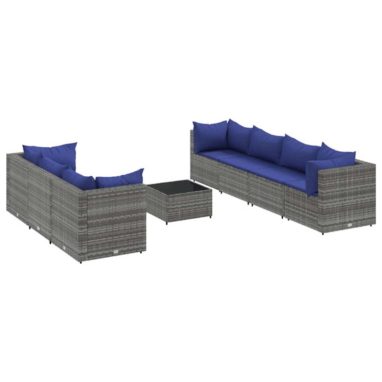 Salon de jardin 8 pcs avec coussins gris résine tressée