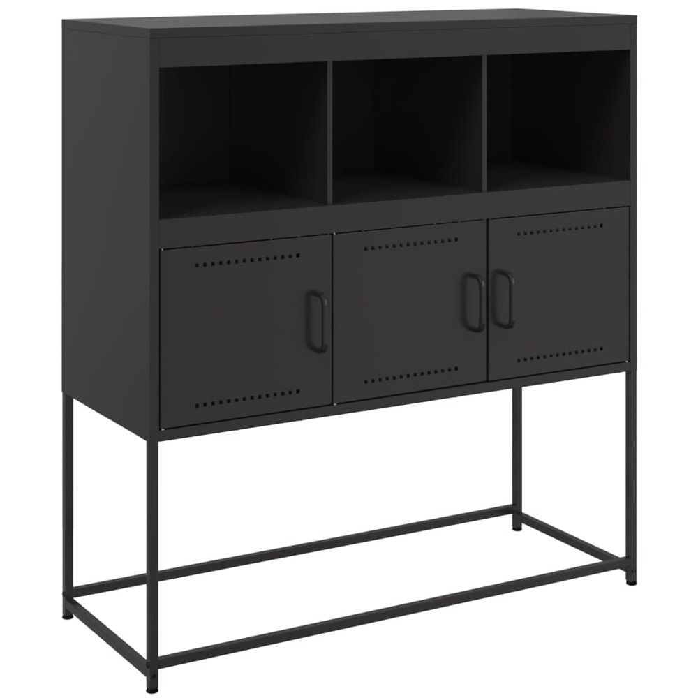 Buffet bahut commode armoire meuble de rangement organisateur cuisine salle de séjour salon 100,5 x 39 x 107 cm acier noir 02