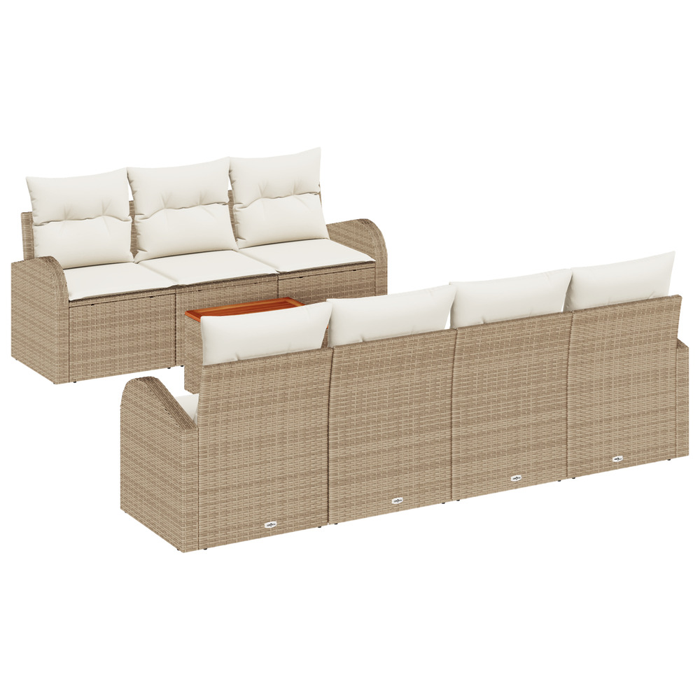 Ensemble de canapé de jardin de 8 pièces avec coussins beige poly rotin acacia