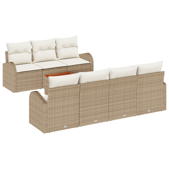 Ensemble de canapé de jardin de 8 pièces avec coussins beige poly rotin acacia