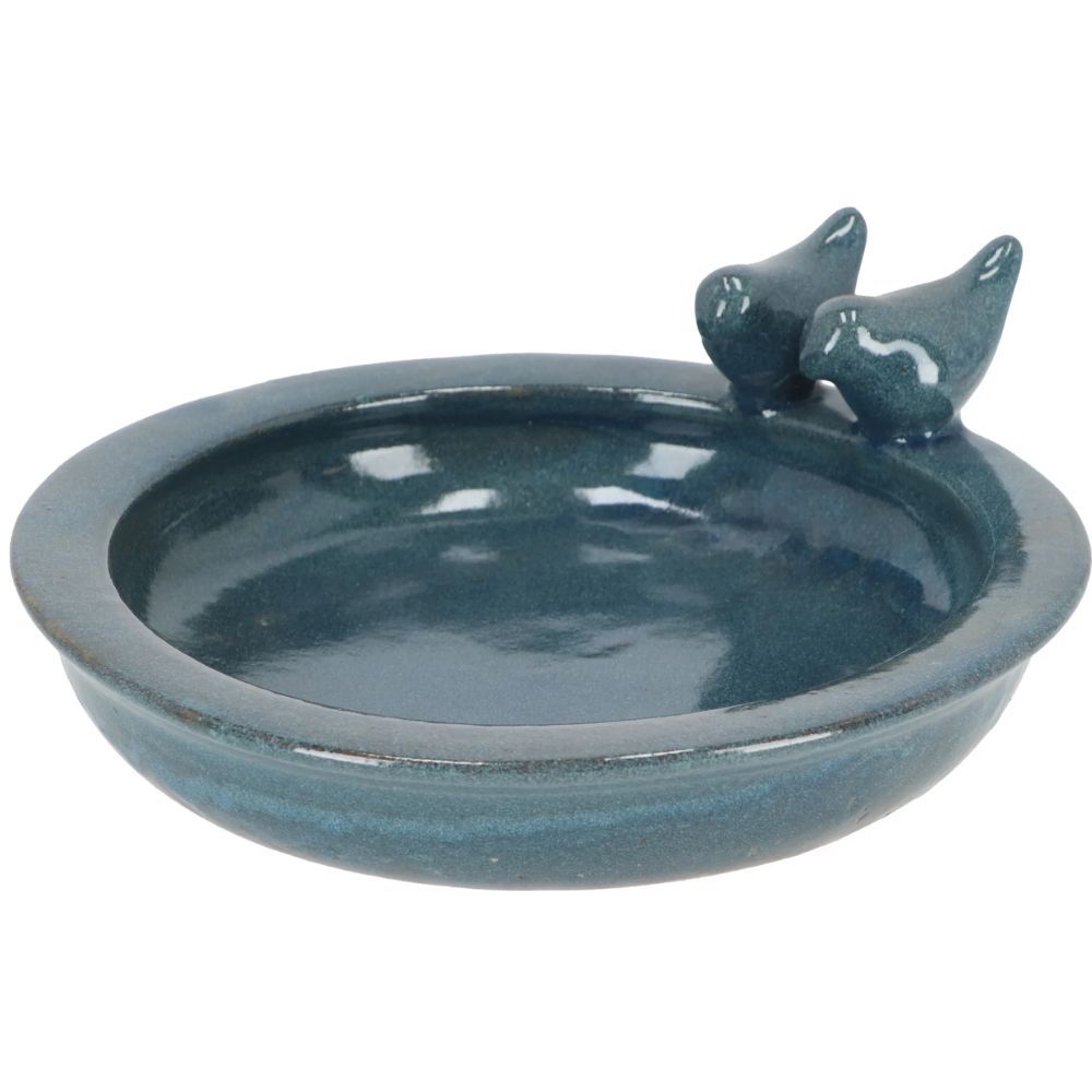 Bain oiseau céramique rond - bleu pétrole