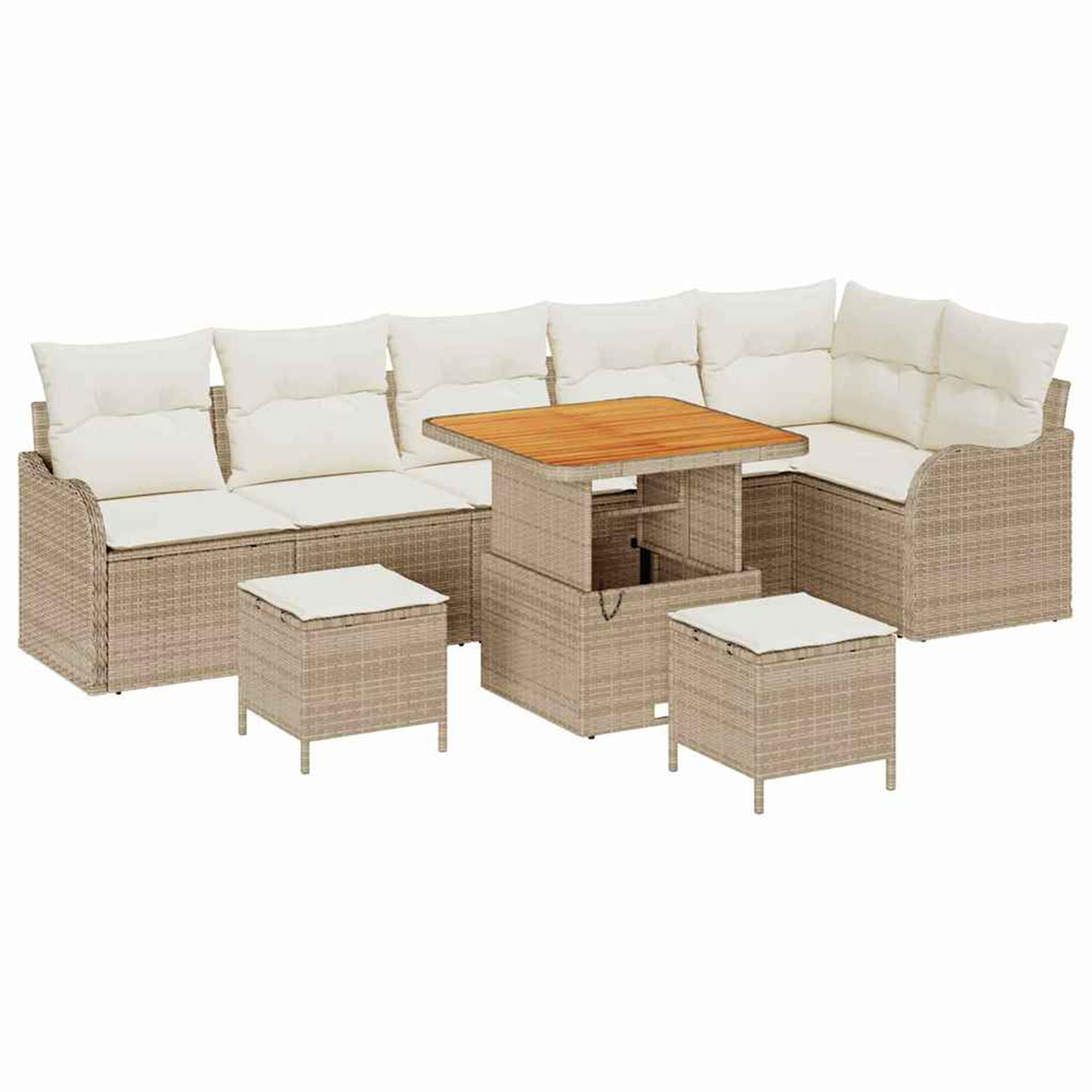 Ensemble de canapé de jardin avec coussin 9 pcs beige et crème