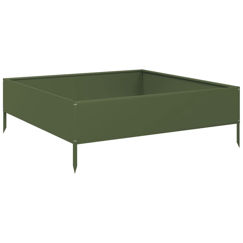 Lit surélevé de jardin vert olive 100x100x33,5 cm acier