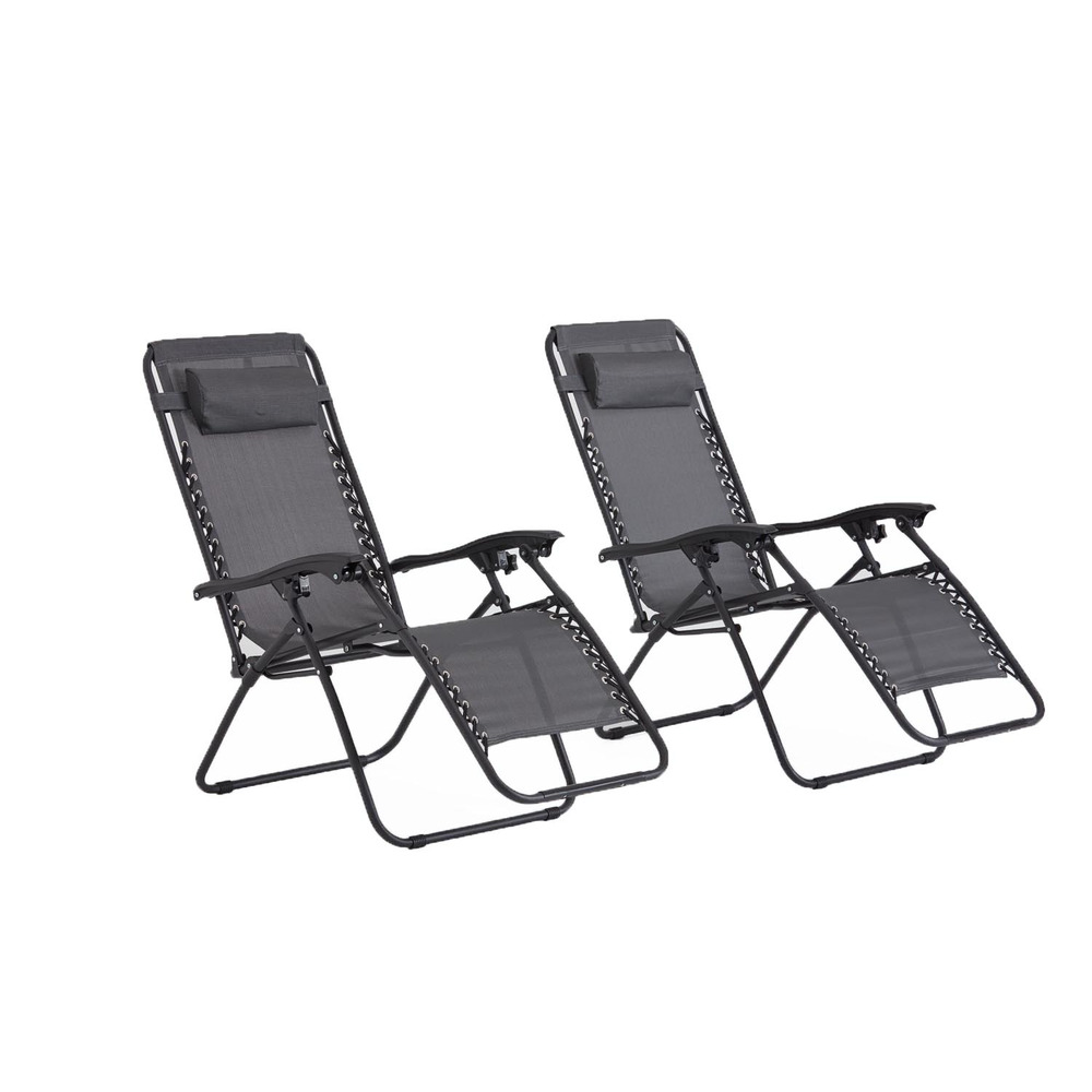 Lot de 2 transats inclinables noir et gris foncé manihi