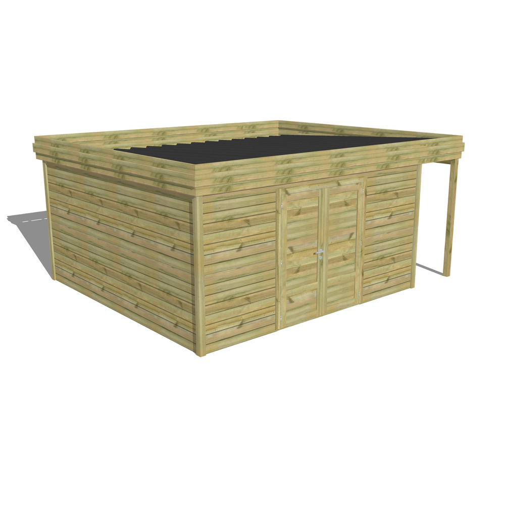 Abri de jardin bois pin traité autoclave 27mm - 5,34x4,34m / 23m2 - bac acier - abri français
