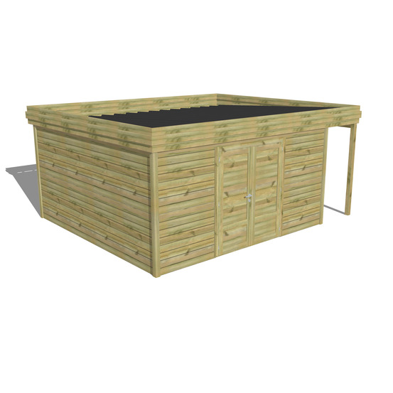 Abri de jardin bois pin traité autoclave 27mm - 5,34x4,34m / 23m2 - bac acier - abri français